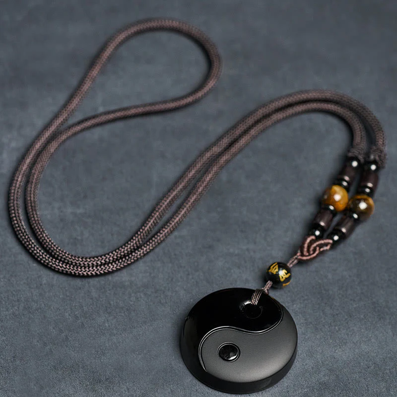 Collana con ciondolo in ossidiana nera con simbolo Yin Yang Buddha Stones Om Mani Padme Hum e forza - Image 7