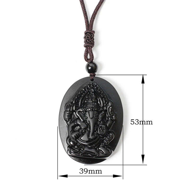 Collana con ciondolo in ossidiana nera naturale con design in rilievo di elefante Buddha Stones - Image 10