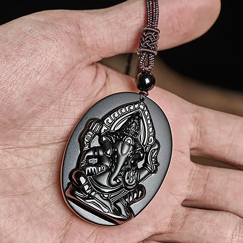 Collana con ciondolo in ossidiana nera naturale con design in rilievo di elefante Buddha Stones - Image 8