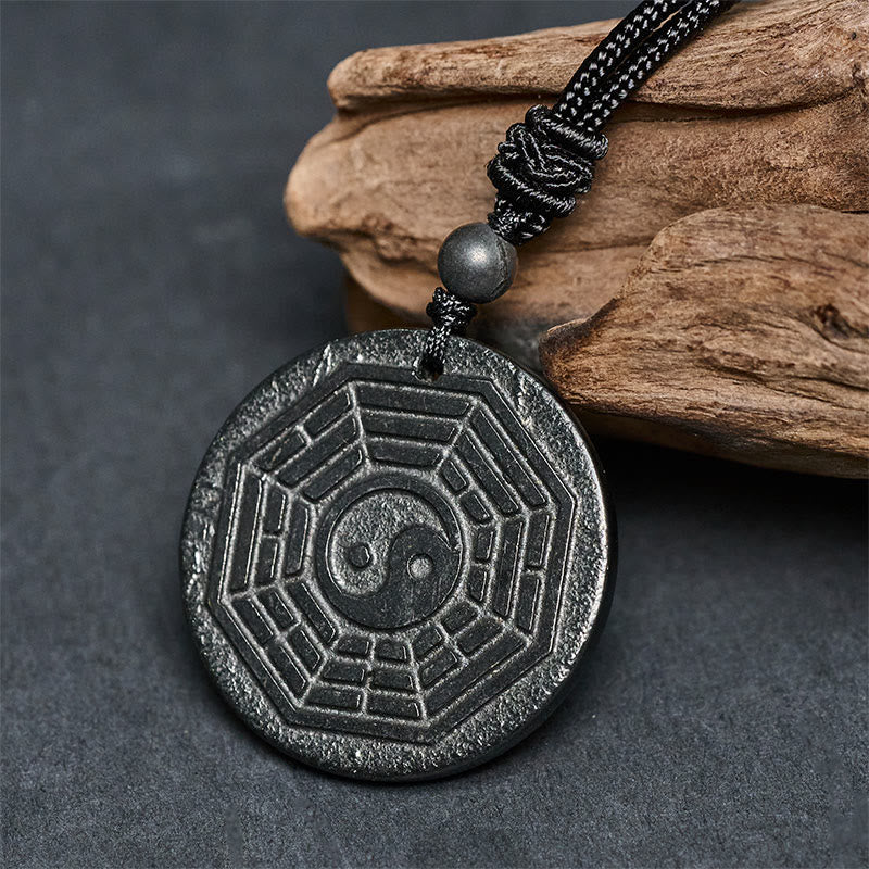 Collana con ciondolo in pietra di shungite autentica con protezione Bagua Yin Yang Buddha Stones - Image 4
