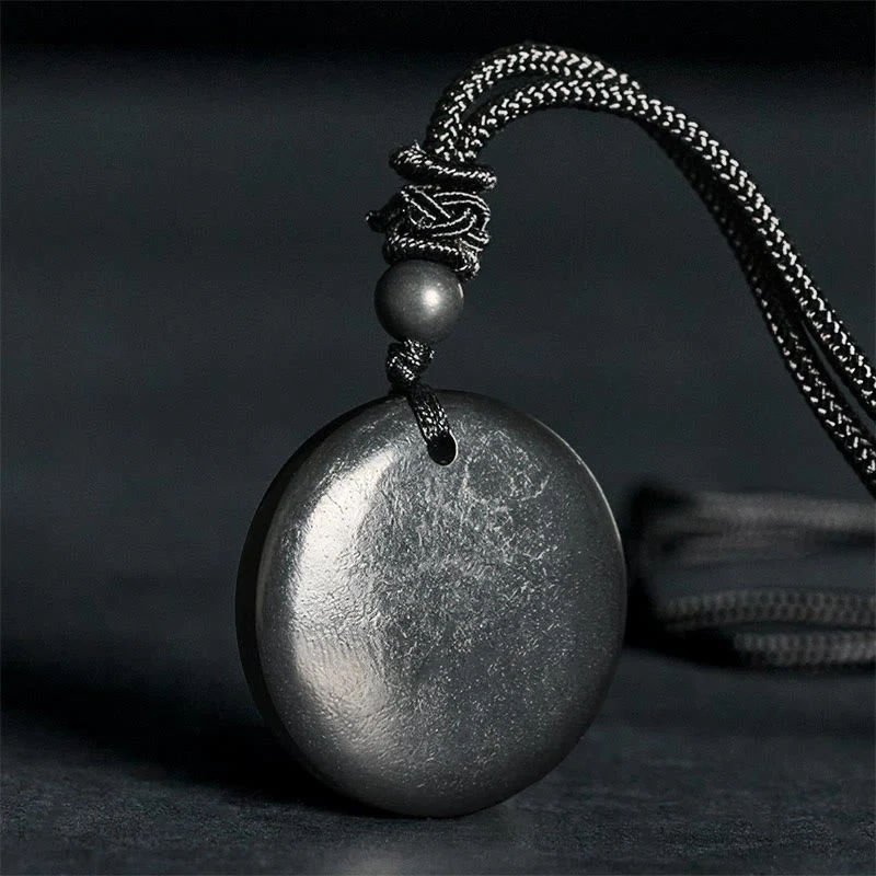 Collana con ciondolo in pietra di shungite autentica, forma geometrica rotonda, forza interiore, Buddha Stones