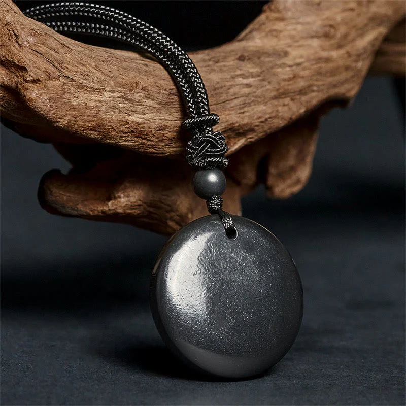 Collana con ciondolo in pietra di shungite autentica, forma geometrica rotonda, forza interiore, Buddha Stones - Image 4