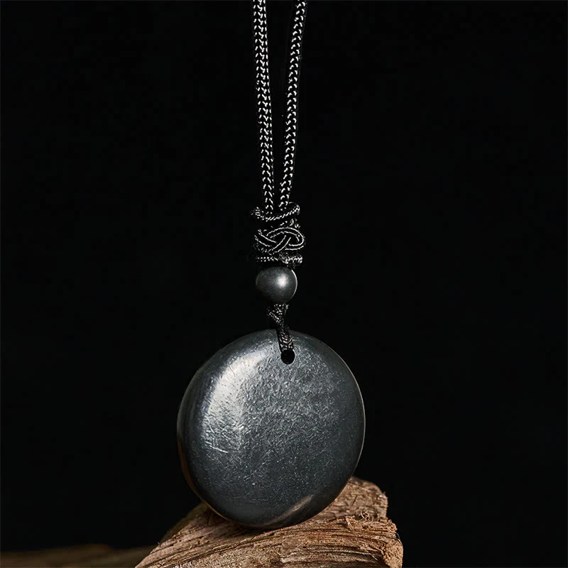 Collana con ciondolo in pietra di shungite autentica, forma geometrica rotonda, forza interiore, Buddha Stones - Image 7