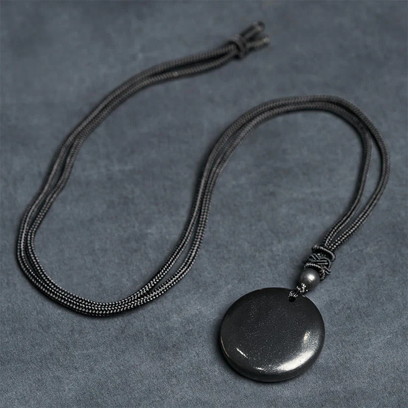 Collana con ciondolo in pietra di shungite autentica, forma geometrica rotonda, forza interiore, Buddha Stones - Image 9
