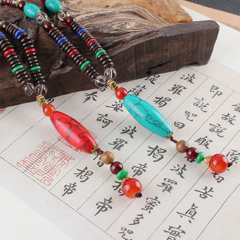 Collana con ciondolo in pietra turchese, pietra di legno di wenge, protezione e calma Buddha Stones - Image 11