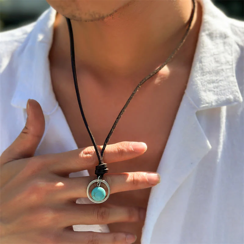 Collana con ciondolo in pietra turchese rotonda con pietre Buddha Stones e forza di protezione - Image 11