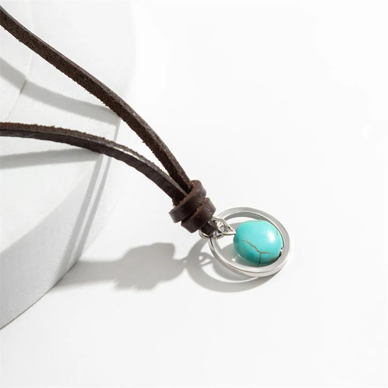 Collana con ciondolo in pietra turchese rotonda con pietre Buddha Stones e forza di protezione - Image 4