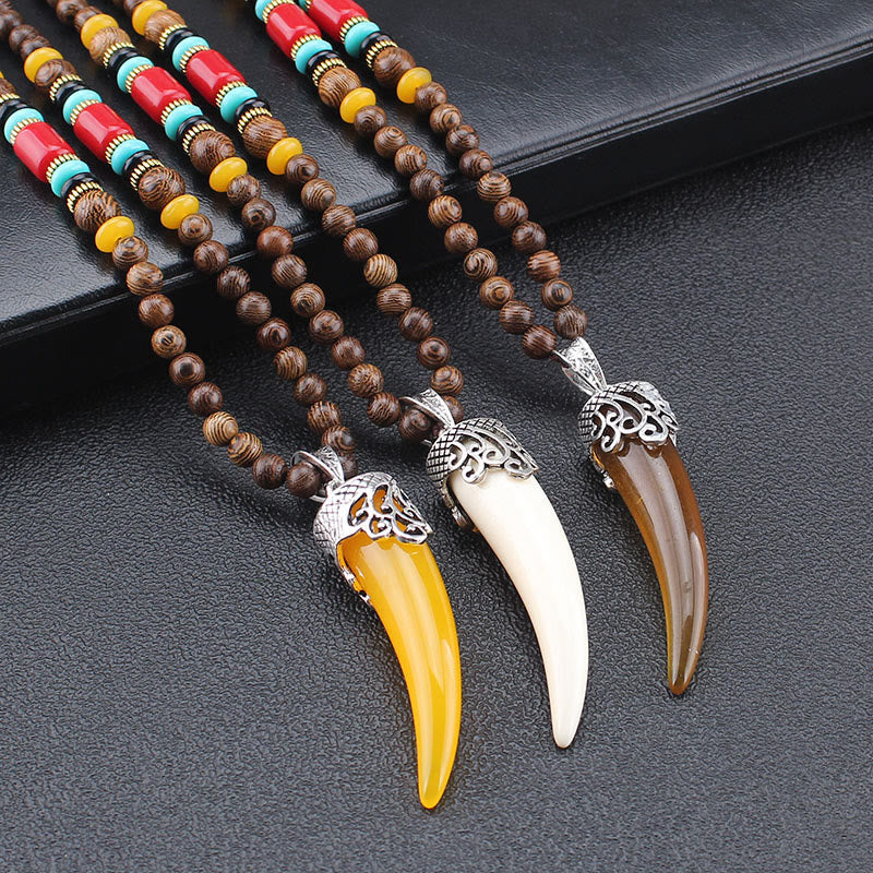Collana con ciondolo in stile corno in pietra turchese e legno wenge, protezione e meditazione - Image 2