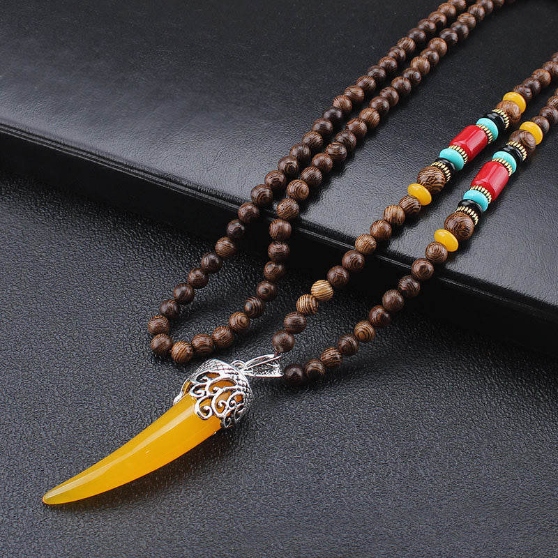Collana con ciondolo in stile corno in pietra turchese e legno wenge, protezione e meditazione - Image 3
