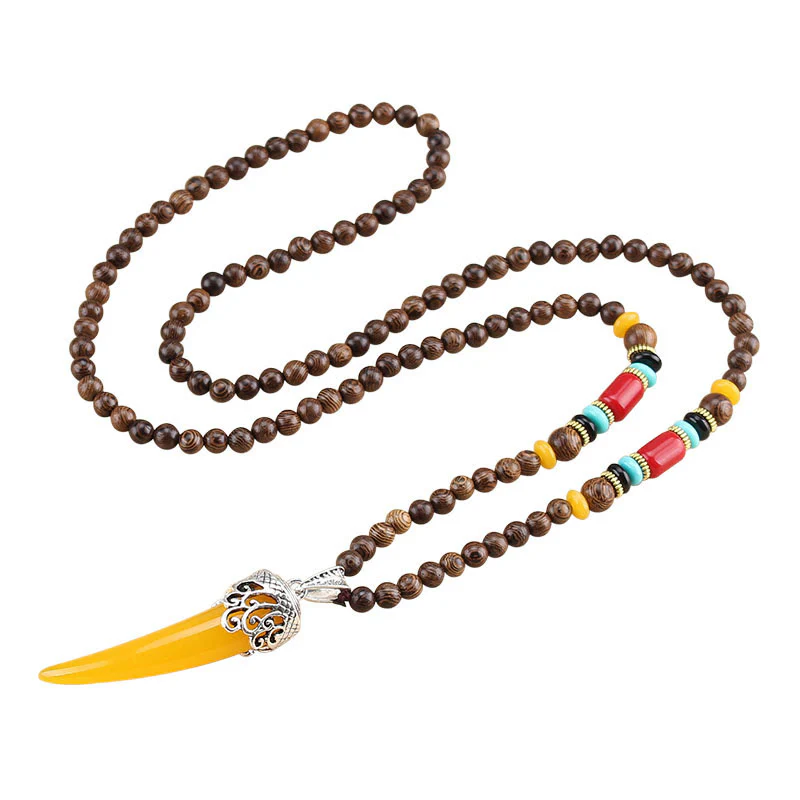 Collana con ciondolo in stile corno in pietra turchese e legno wenge, protezione e meditazione - Image 5