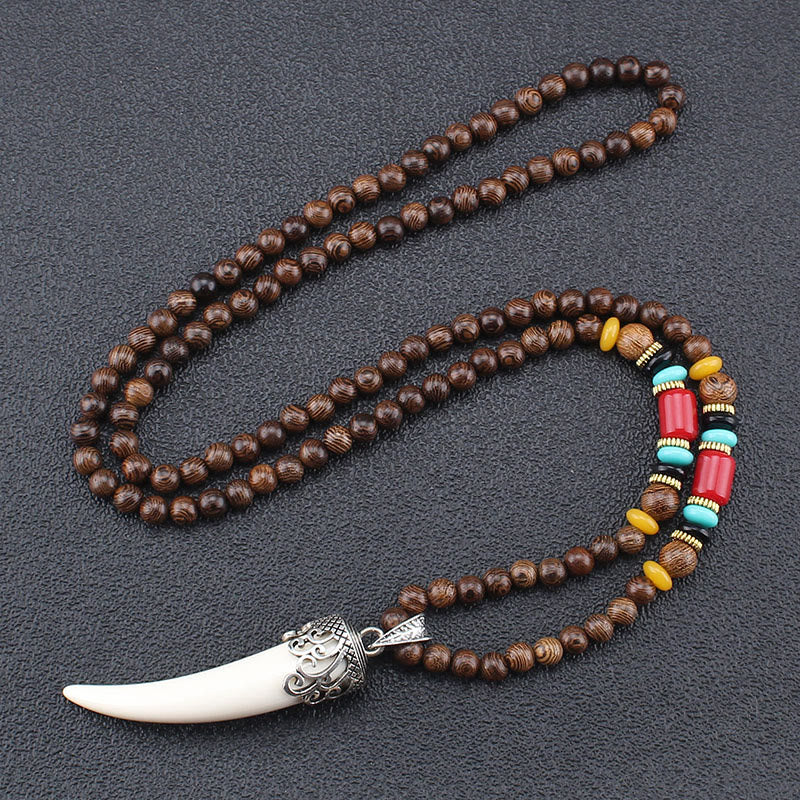 Collana con ciondolo in stile corno in pietra turchese e legno wenge, protezione e meditazione - Image 9