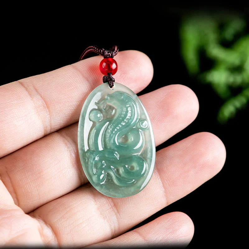 Collana con ciondolo ovale in giada naturale con Buddha Stones , anno del serpente, fortuna - Image 5
