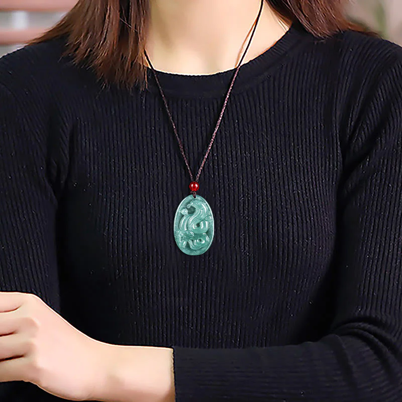 Collana con ciondolo ovale in giada naturale con Buddha Stones , anno del serpente, fortuna - Image 6