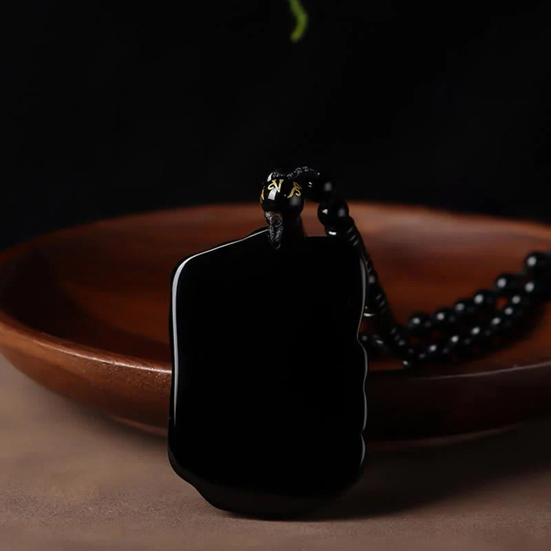 Collana con ciondolo portachiavi in corda di protezione per elefante in ossidiana nera - Image 10
