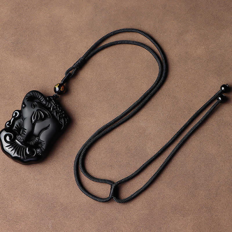 Collana con ciondolo portachiavi in corda di protezione per elefante in ossidiana nera - Image 15