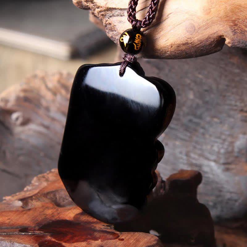 Collana con ciondolo portachiavi in corda di protezione per elefante in ossidiana nera - Image 9