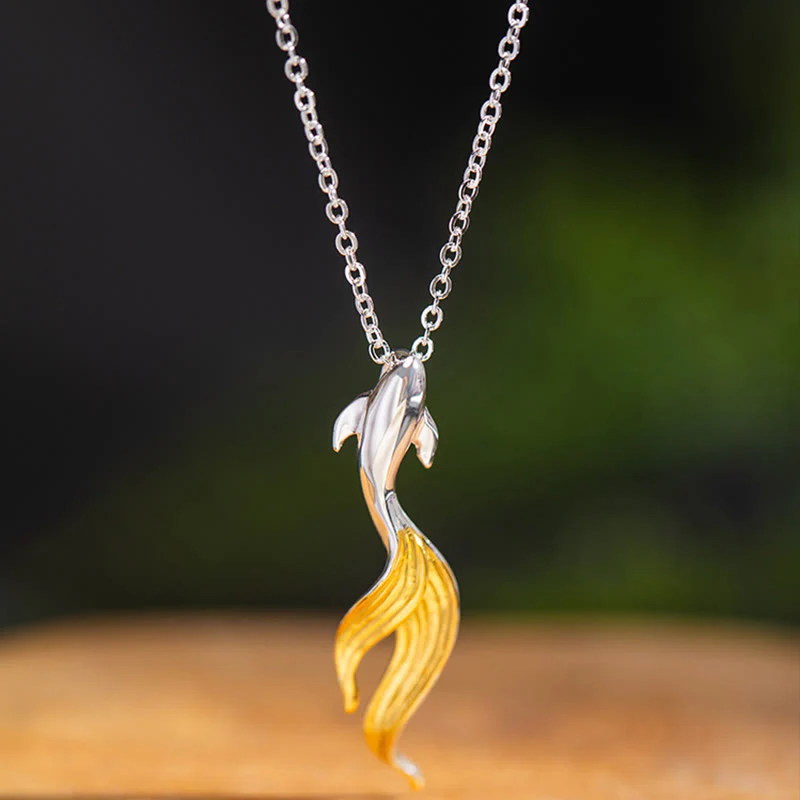 Collana con ciondolo portafortuna a forma di pesce koi dorato in argento sterling 925 Buddha Stones - Image 3