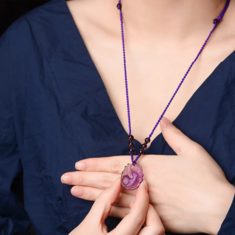 Collana con ciondolo portafortuna a forma di volpe a nove code, in cristallo bianco, ametista naturale, citrino e Buddha Stones - Image 12