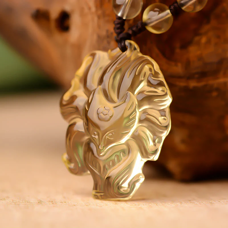 Collana con ciondolo portafortuna a forma di volpe a nove code, in cristallo bianco, ametista naturale, citrino e Buddha Stones - Image 17