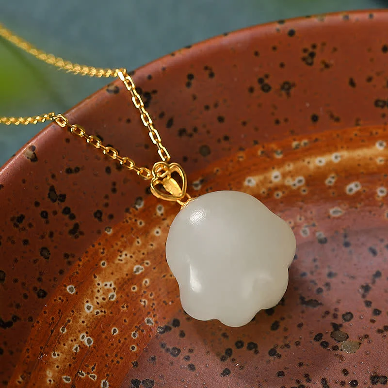Collana con ciondolo portafortuna a forma di zampa di gatto carino in argento sterling 925 con giada bianca Hetian - Image 4
