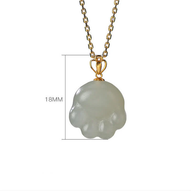 Collana con ciondolo portafortuna a forma di zampa di gatto carino in argento sterling 925 con giada bianca Hetian - Image 7