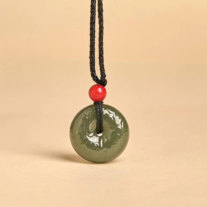 Collana con ciondolo portafortuna , Buddha Stones, fibbia della pace, nuvole di buon auspicio, giada ciano - Image 4