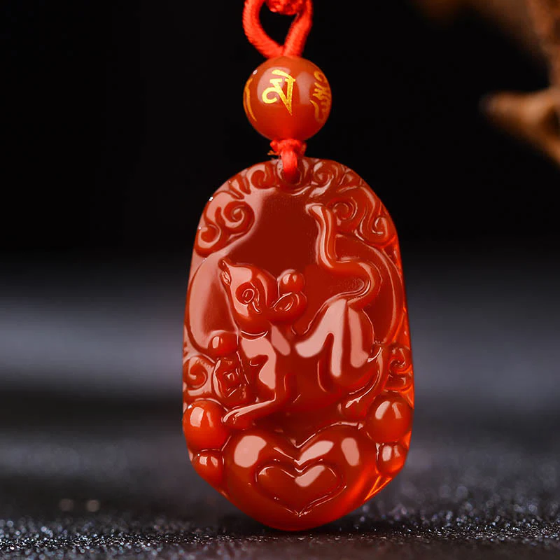 Collana con ciondolo portafortuna in agata rossa dello zodiaco cinese Buddha Stones - Image 12