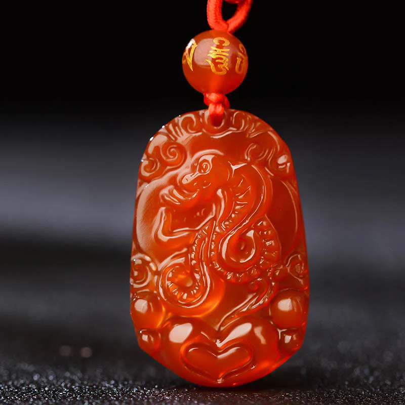 Collana con ciondolo portafortuna in agata rossa dello zodiaco cinese Buddha Stones - Image 2