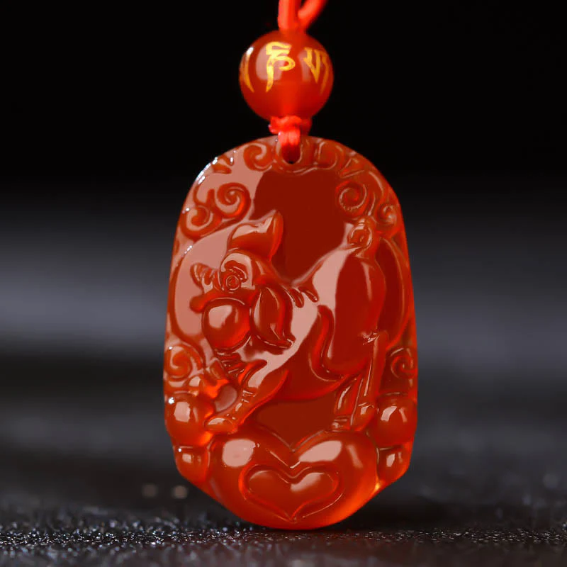 Collana con ciondolo portafortuna in agata rossa dello zodiaco cinese Buddha Stones - Image 22