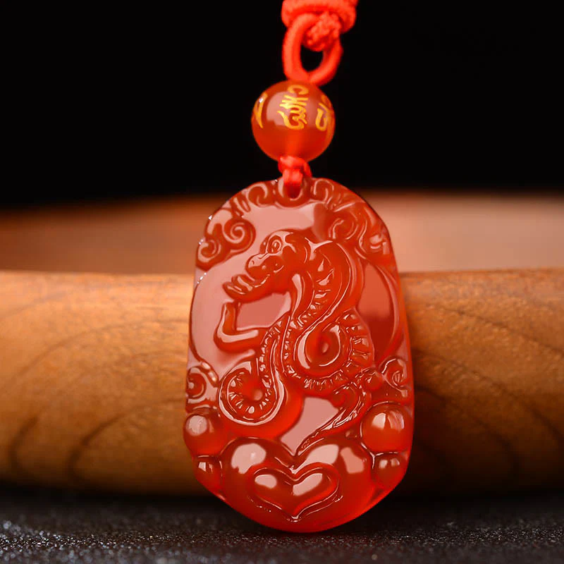 Collana con ciondolo portafortuna in agata rossa dello zodiaco cinese Buddha Stones - Image 3