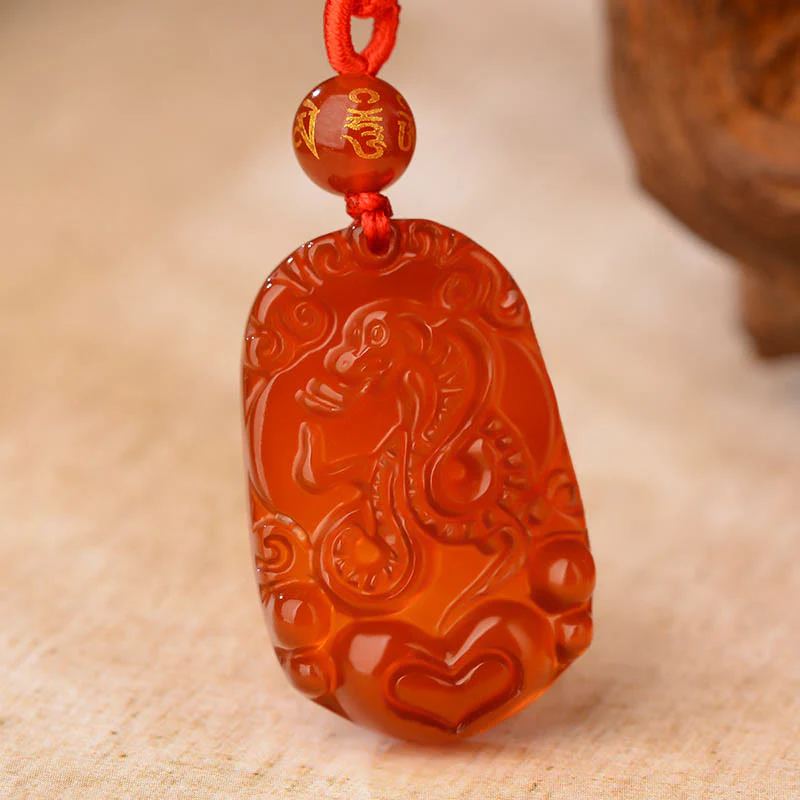 Collana con ciondolo portafortuna in agata rossa dello zodiaco cinese Buddha Stones - Image 4