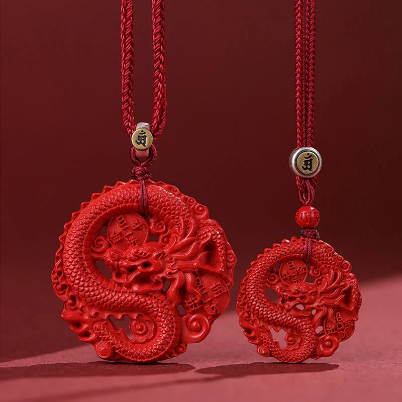 Collana con ciondolo portafortuna in argento sterling 925, con monete di rame e cinabro naturale, anno del drago , Buddha Stones