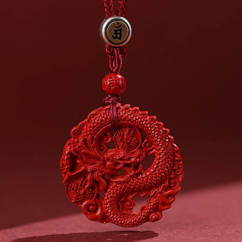 Collana con ciondolo portafortuna in argento sterling 925, con monete di rame e cinabro naturale, anno del drago , Buddha Stones - Image 3