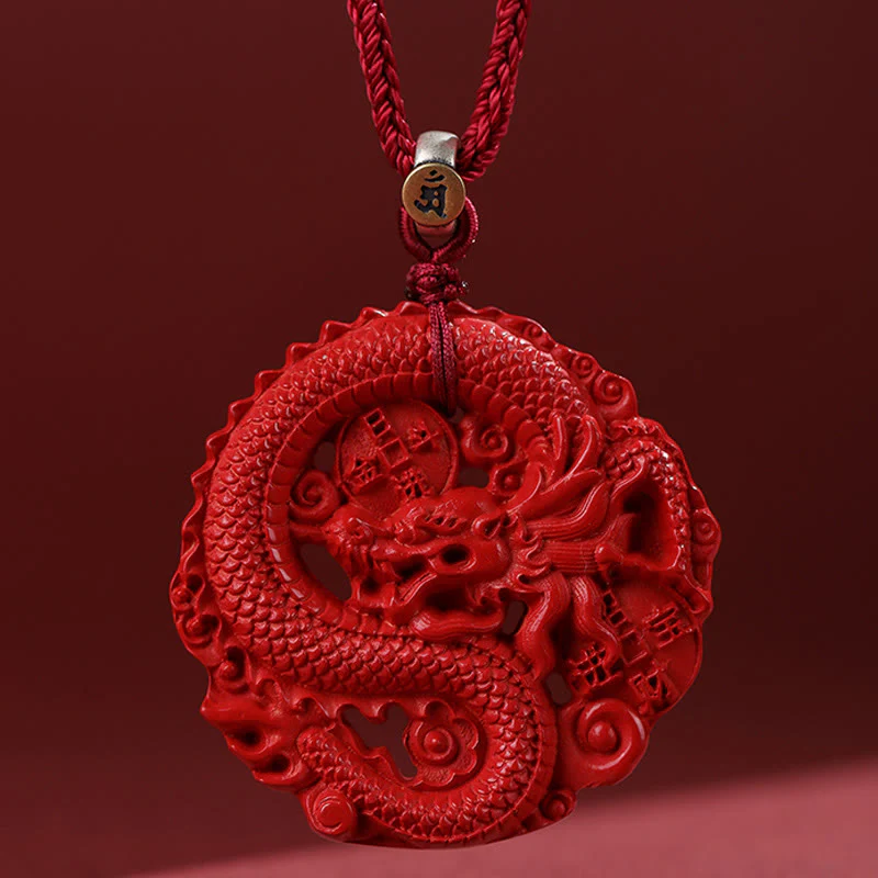 Collana con ciondolo portafortuna in argento sterling 925, con monete di rame e cinabro naturale, anno del drago , Buddha Stones - Image 4