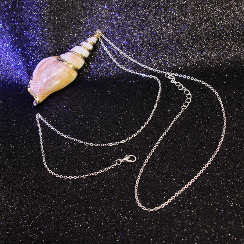 Collana con ciondolo portafortuna in conchiglia naturale Shankha Conch Shell - Image 15