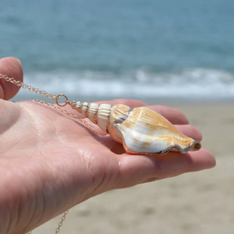 Collana con ciondolo portafortuna in conchiglia naturale Shankha Conch Shell - Image 3