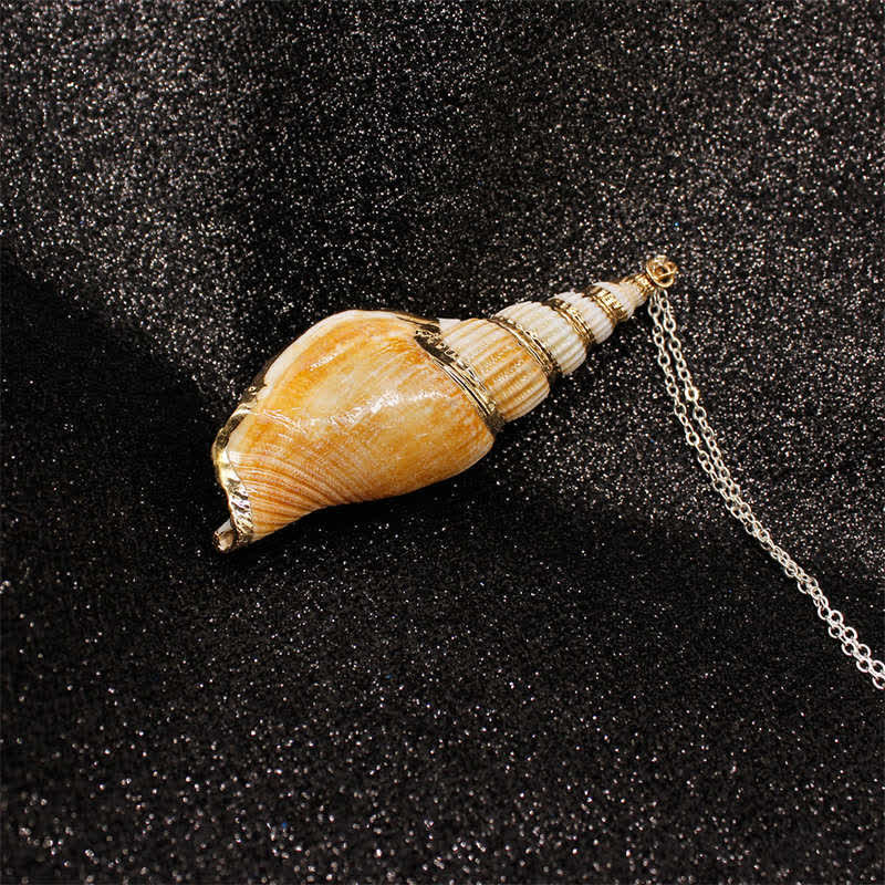 Collana con ciondolo portafortuna in conchiglia naturale Shankha Conch Shell - Image 4