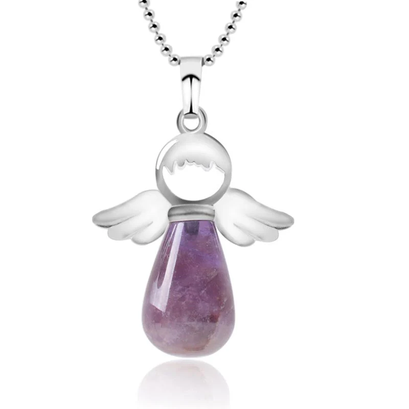 Collana con ciondolo portafortuna in cristallo naturale con piccole ali d'angelo Buddha Stones - Image 29