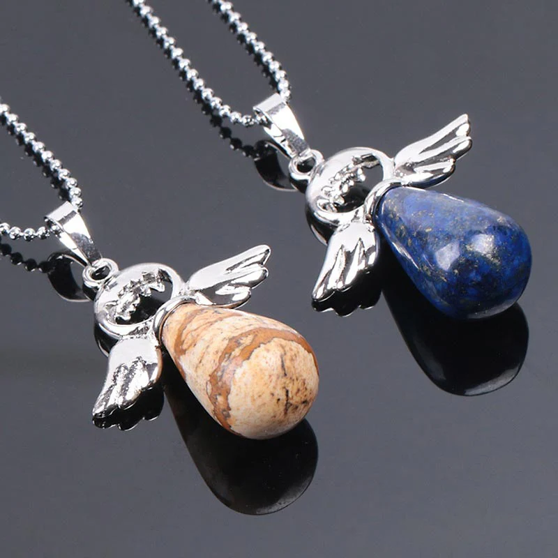 Collana con ciondolo portafortuna in cristallo naturale con piccole ali d'angelo Buddha Stones - Image 32