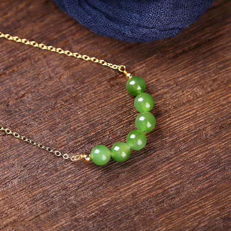 Collana con ciondolo portafortuna in giada ciano Hetian placcata in oro 14k - Image 2