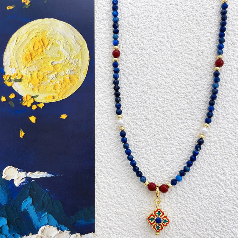 Collana con ciondolo positivo in perle di lapislazzuli e Buddha Stones