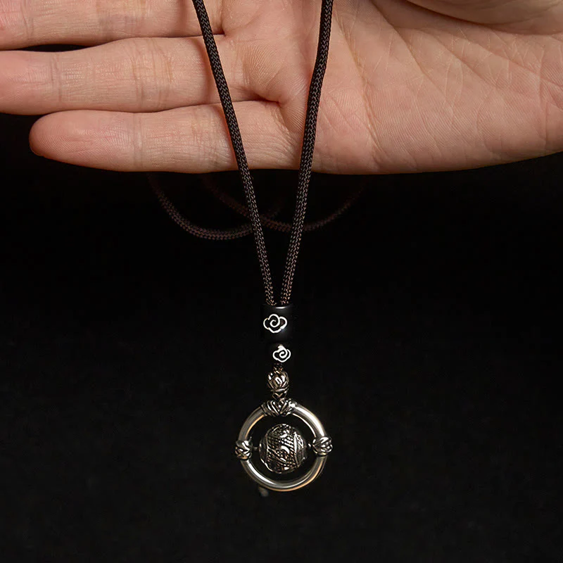 Collana con ciondolo rotante in argento placcato in rame Buddha Stones Om Mani Padme Hum - Image 4