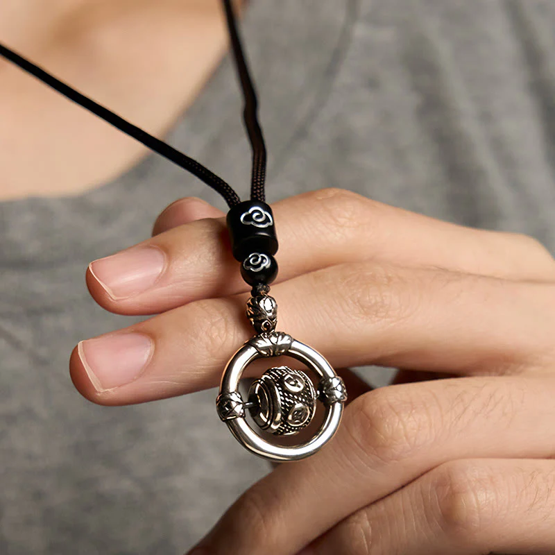 Collana con ciondolo rotante in argento placcato in rame Buddha Stones Om Mani Padme Hum - Image 5