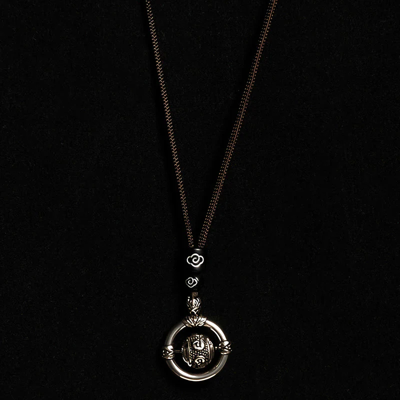Collana con ciondolo rotante in argento placcato in rame Buddha Stones Om Mani Padme Hum - Image 9