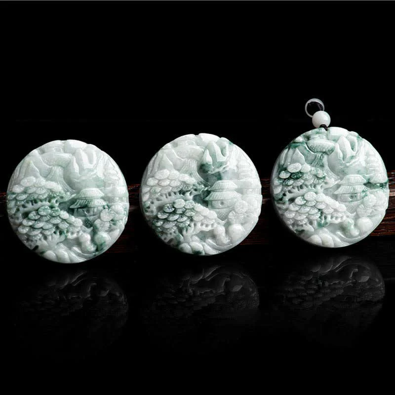 Collana con corda di abbondanza di giada con paesaggio montano Buddha Stones - Image 7