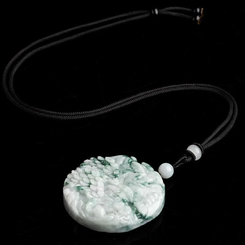 Collana con corda di abbondanza di giada con paesaggio montano Buddha Stones - Image 8
