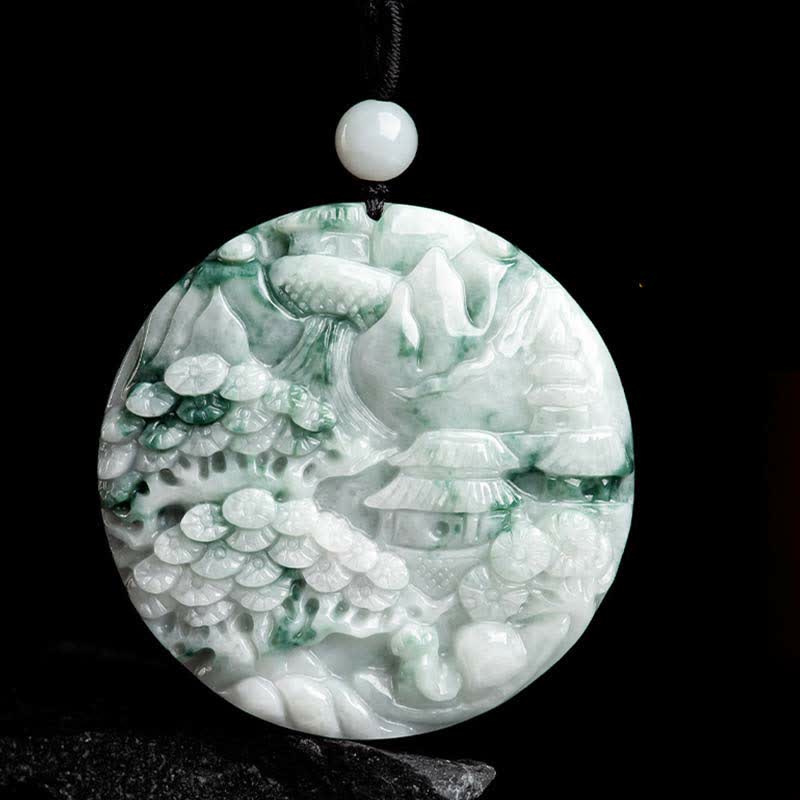 Collana con corda di abbondanza di giada con paesaggio montano Buddha Stones - Image 9