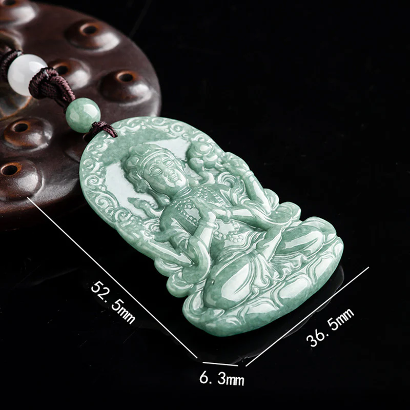Collana con corda di benedizione dell'amuleto in giada naturale Avalokitesvara a quattro braccia - Image 9