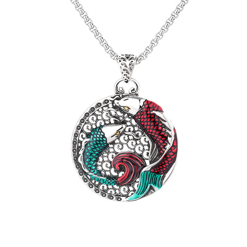 Collana di guarigione con pesce koi in rame tibetano e Buddha Stones - Image 8