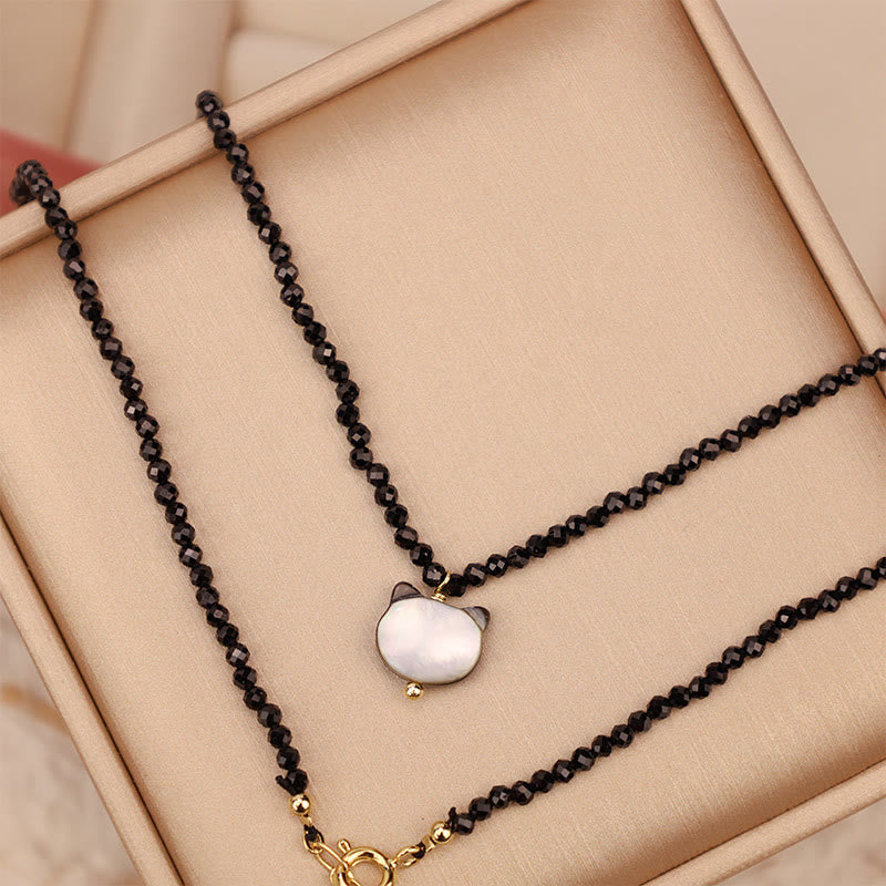 Collana girocollo con ciondolo a forma di gatto carino e spinello nero Buddha Stones - Image 12